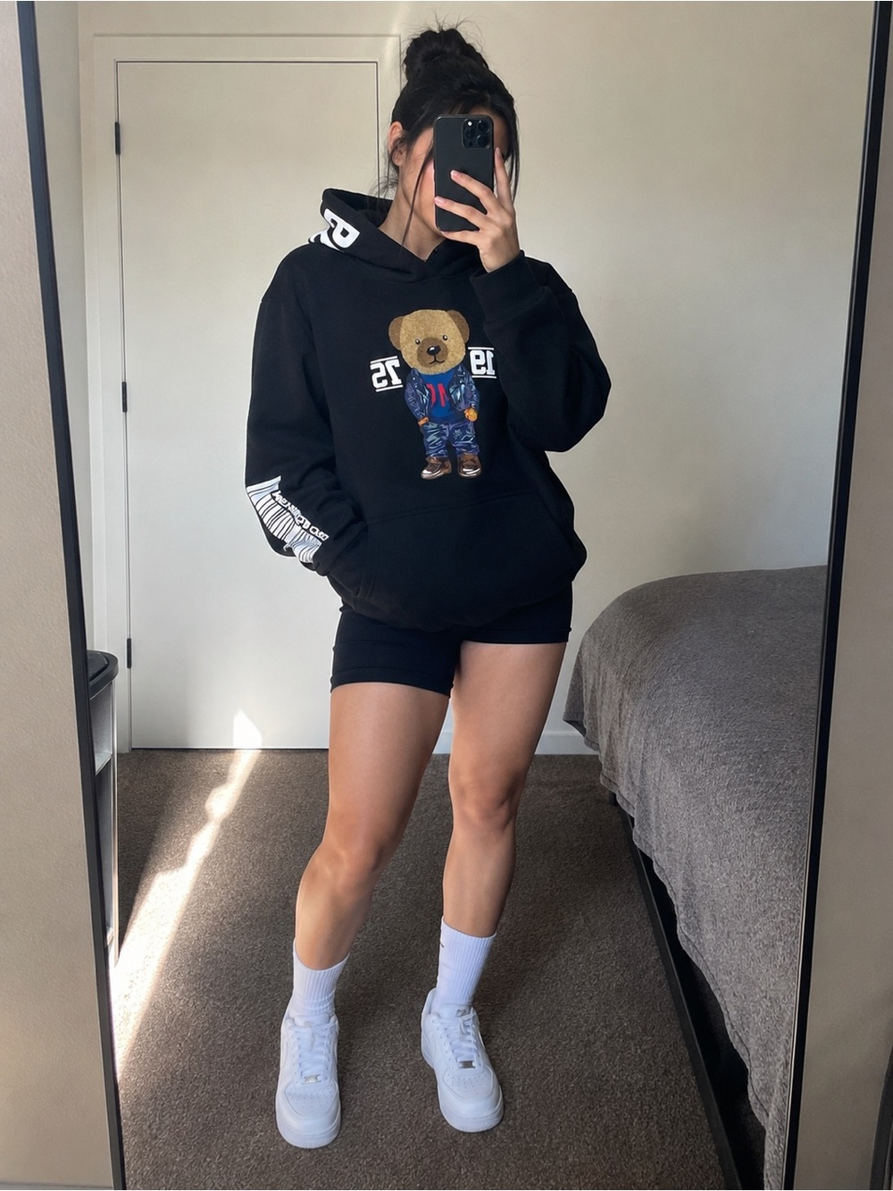 Members Only Black Teddy Bear Graphic Hoodie Size M Y2K Streetwear